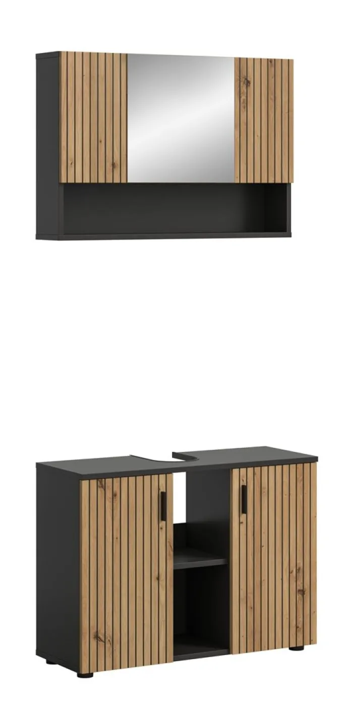 Badkombination Mone | 2-teilig | Basalt grau / Artisan Oak