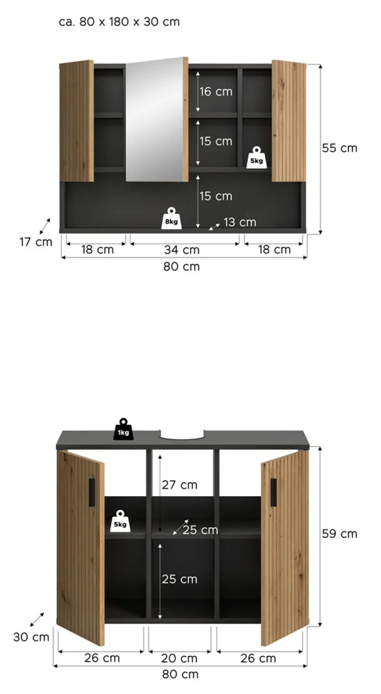 Badkombination Mone | 2-teilig | Basalt grau / Artisan Oak