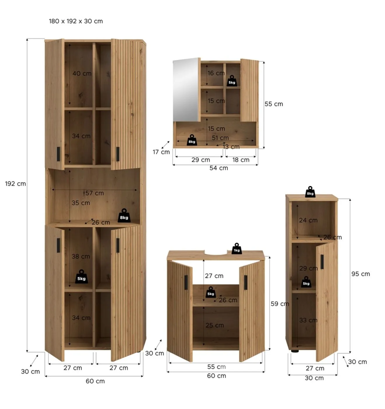 Badkombination Mone | 4-teilig | Artisan Oak ohne Aufsatzleuchte