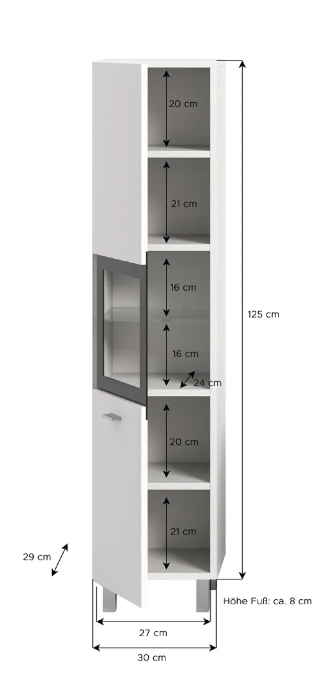 Badschrank Boston | mit Glastür | weiß