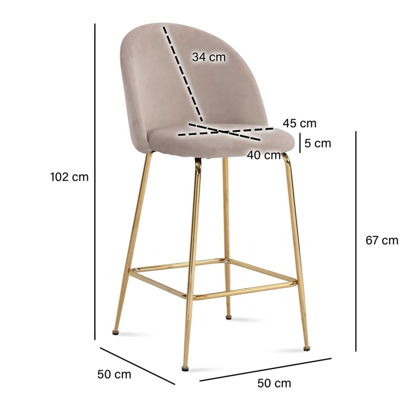 Barhocker 2er Set Diama | mit goldenen Beinen | samt | beige