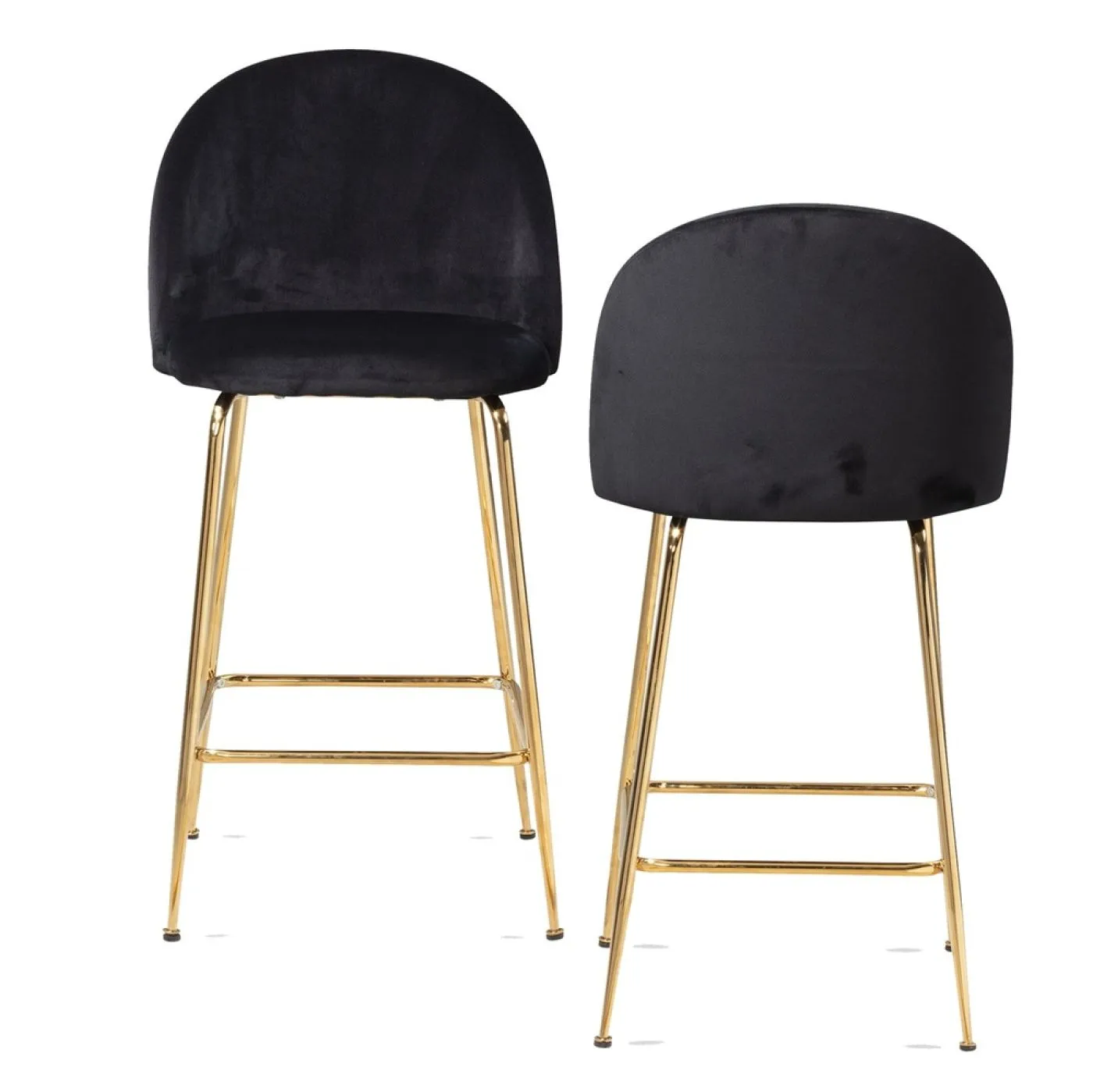 Barhocker 2er Set Diama | mit goldenen Beinen | samt | schwarz