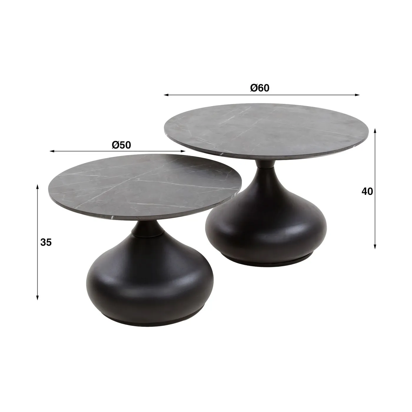 Beistelltisch Set Zina 2-teilig | rund | Ø50/Ø60 | Keramiklook | schwarz / braun