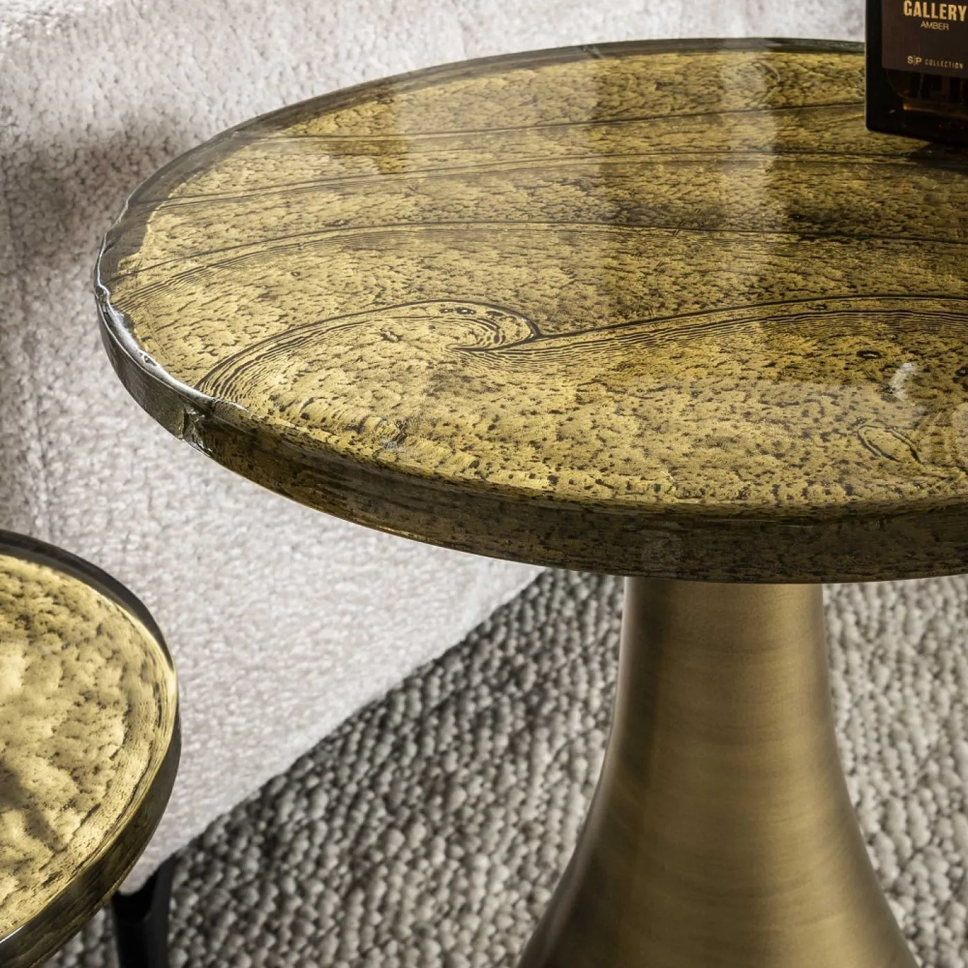 Couchtisch Mira | tropfenförmig | Glas | Antikgold
