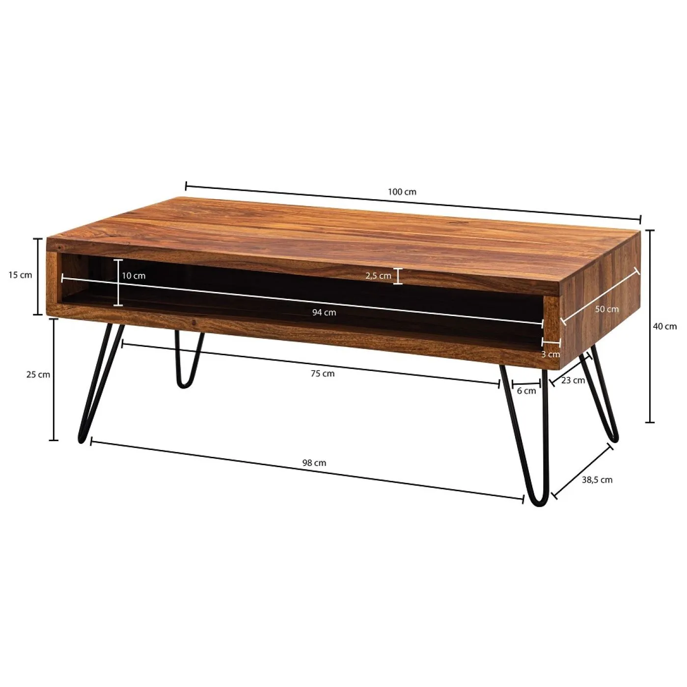 Couchtisch Mito | mit Ablagefach | Sheesham Holz massiv | braun