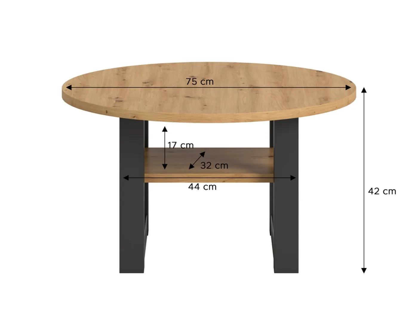 Couchtisch Seattle | rund | Ø75 | Artisan Eiche / grau
