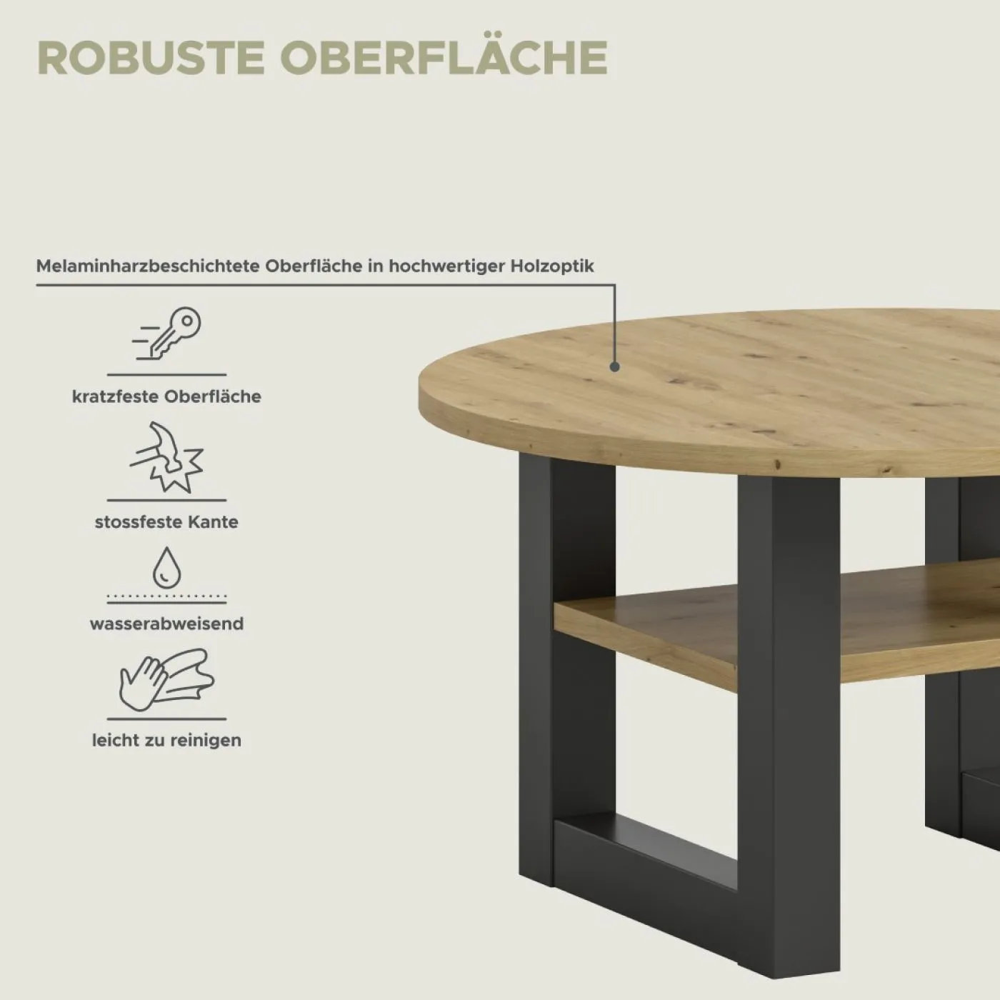 Couchtisch Seattle | rund | Ø75 | Artisan Eiche / grau