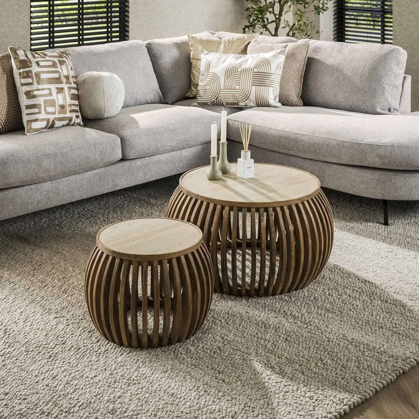 Couchtisch Set Kalia | 2-teilig | Ø50/Ø75 | Mangoholz | Sandfarbe