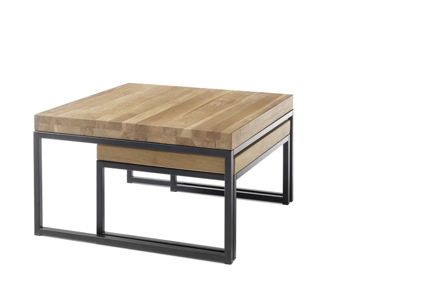 Couchtisch Set Lubao | 2-teilig | Eiche massiv | 57/65 | Eichefarben / schwarz