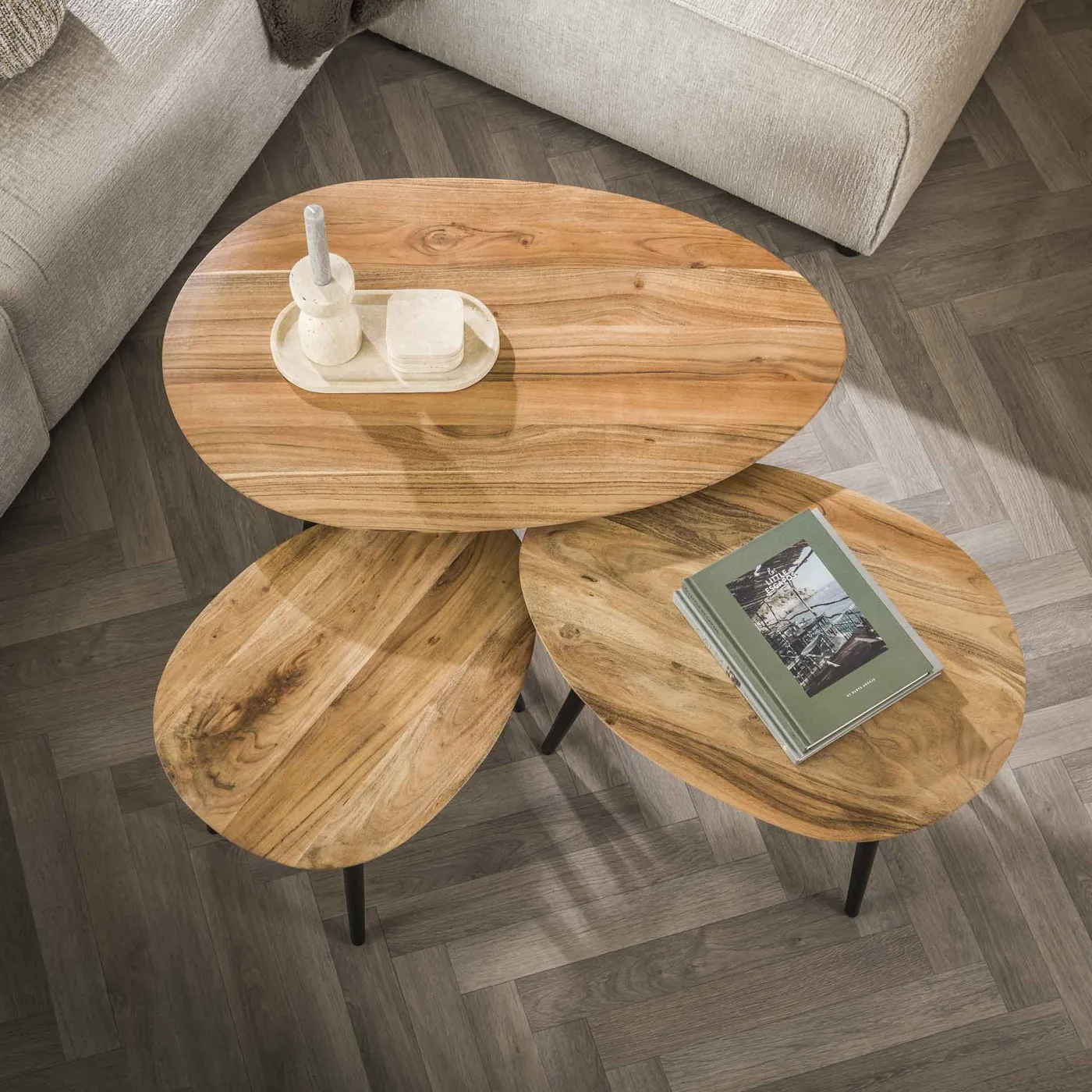 Couchtisch Set Luna oval | 3-teilig | Akazie | massiv