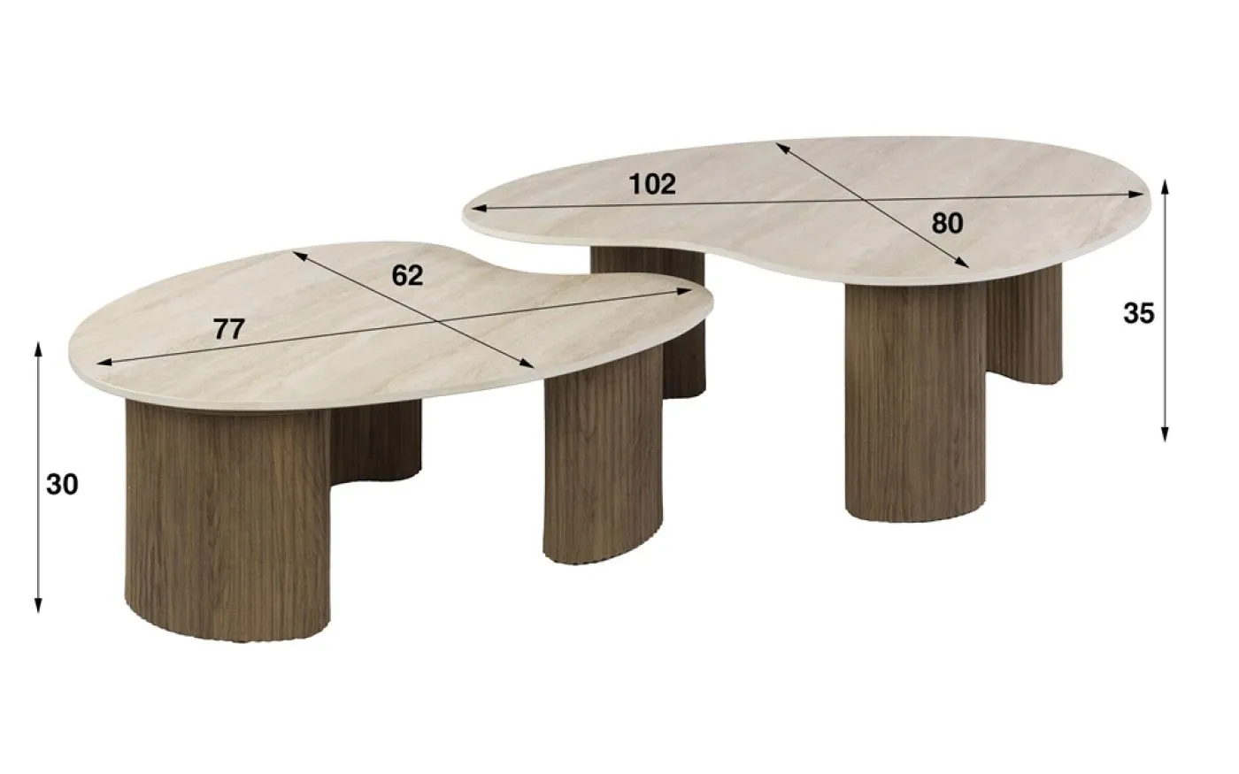 Couchtisch Set Sienna | 2-teilig | 3D Keramik | Travertinoptik