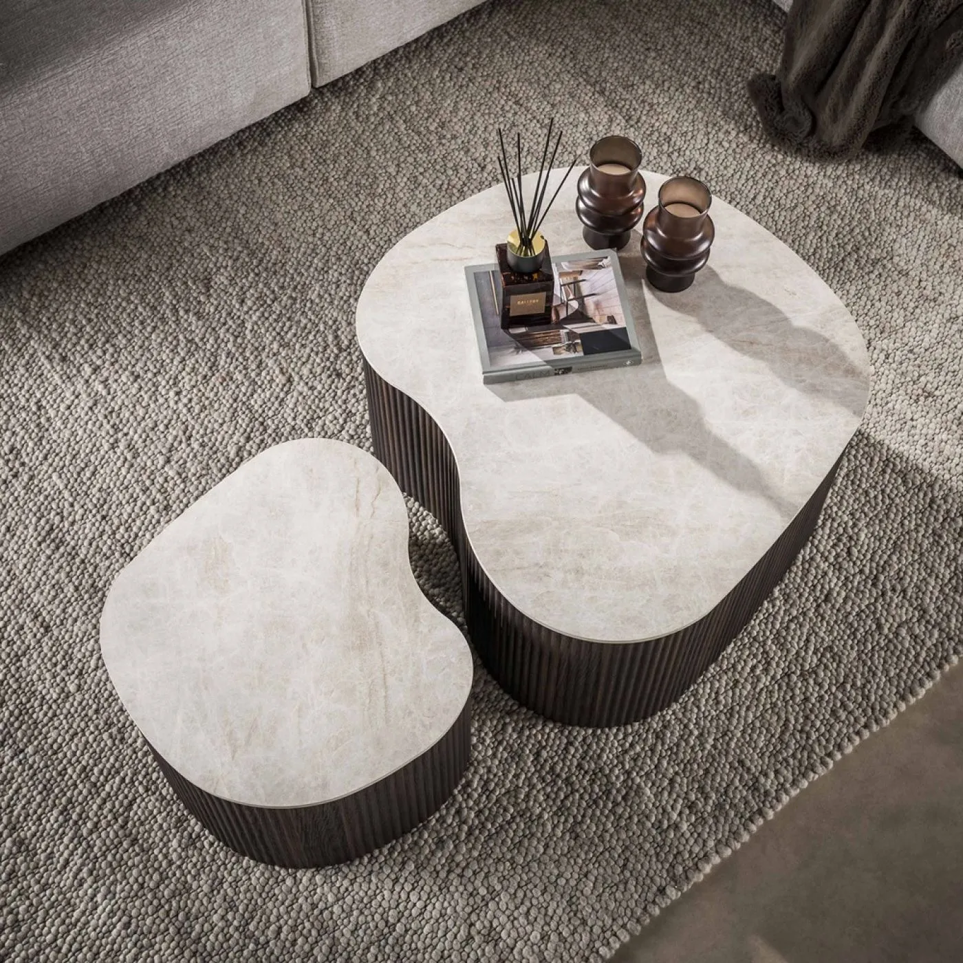 Couchtisch Set Sienna | 2-teilig | geriffelter Sockel | 3D Keramik | Taj Mahal
