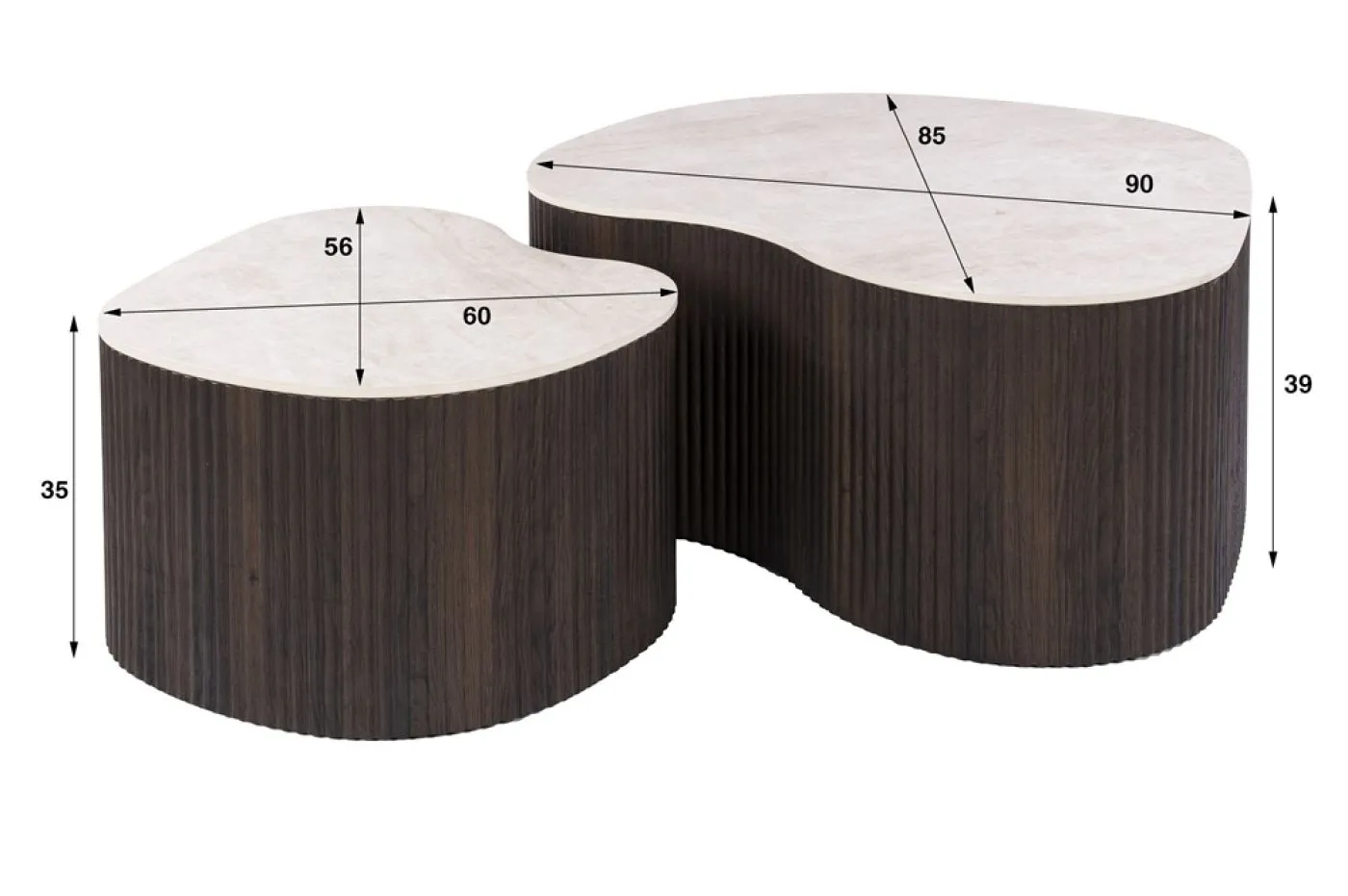 Couchtisch Set Sienna | 2-teilig | geriffelter Sockel | 3D Keramik | Taj Mahal