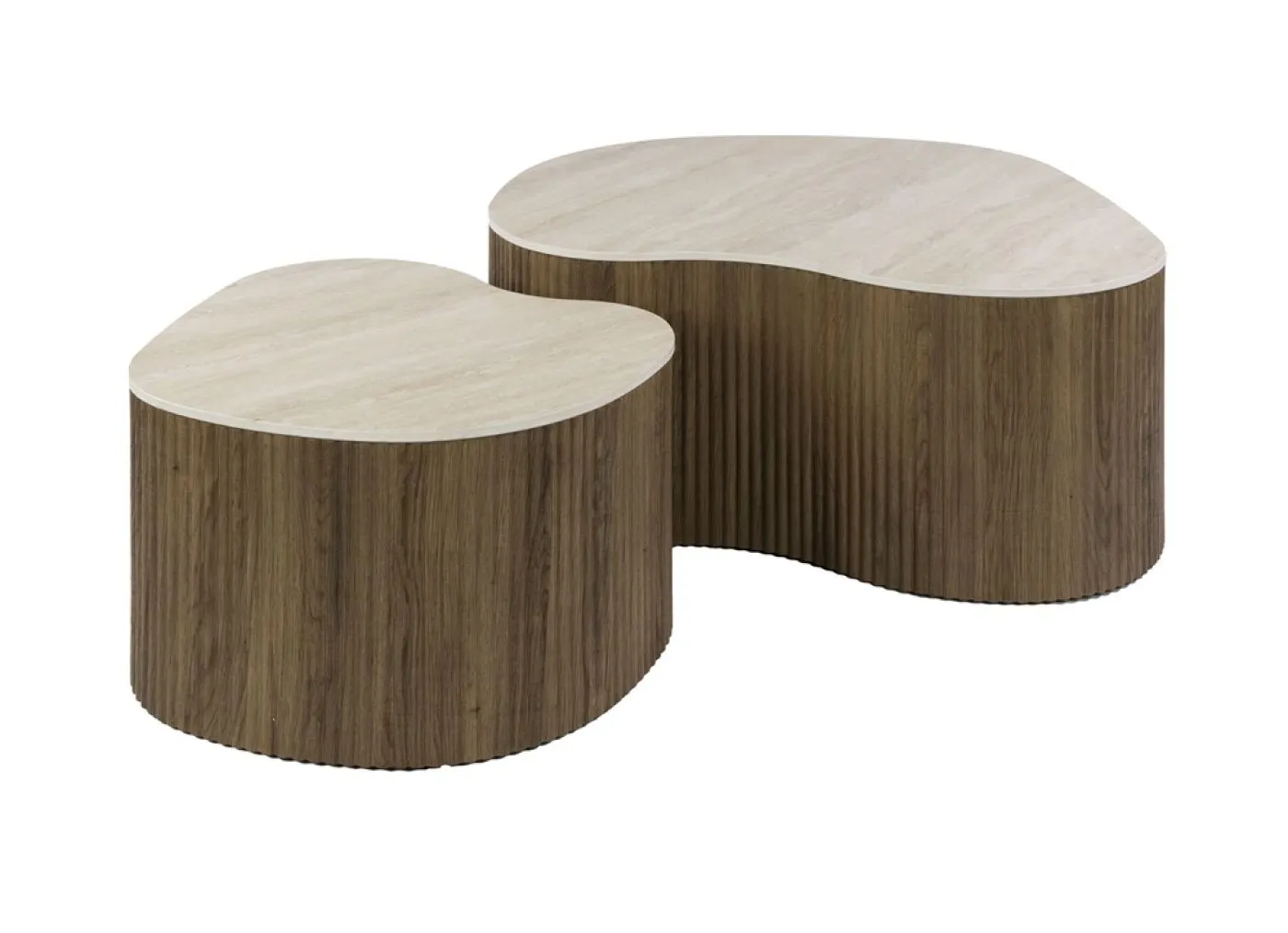 Couchtisch Set Sienna | 2-teilig | geriffelter Sockel | 3D Keramik | Travertinoptik