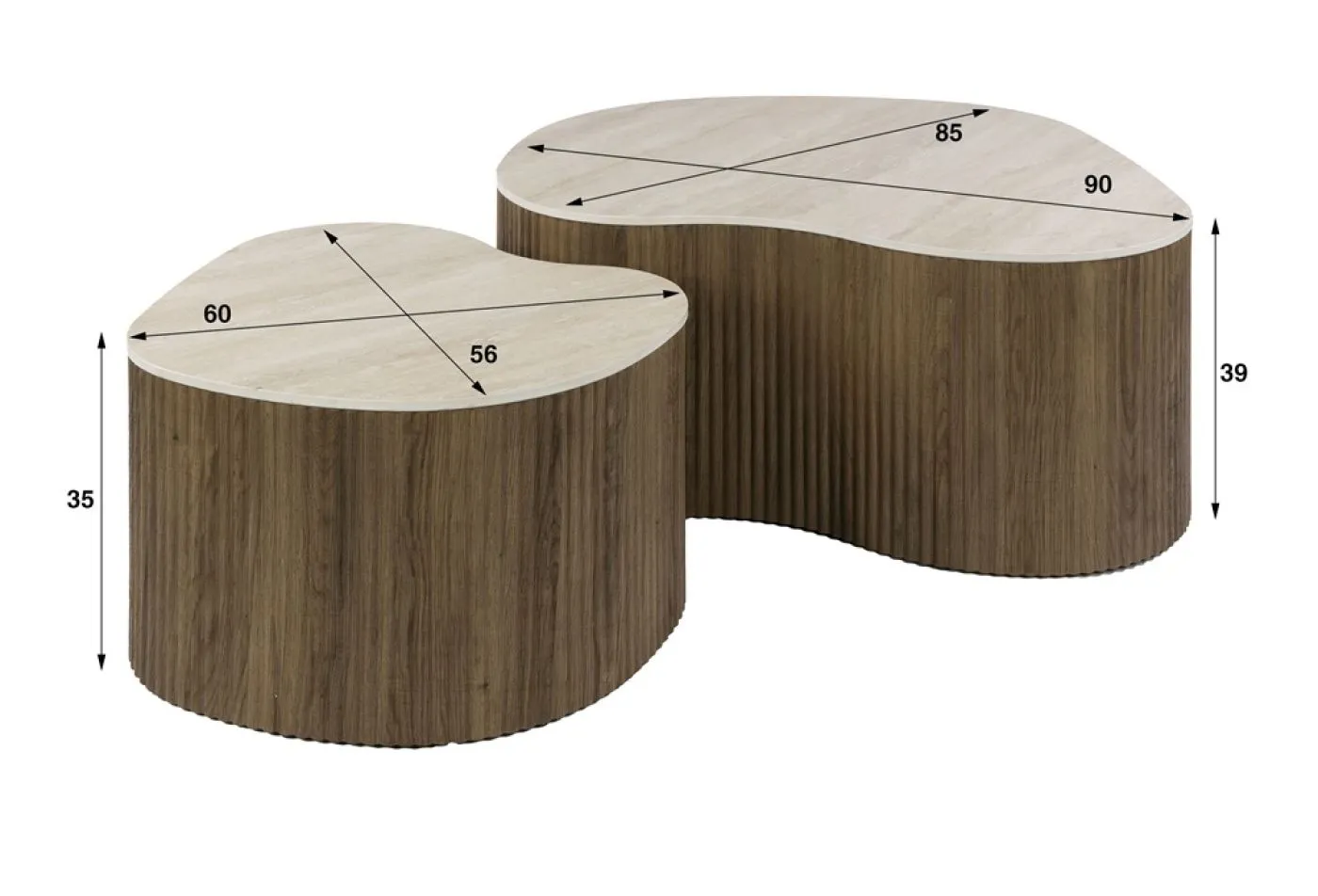 Couchtisch Set Sienna | 2-teilig | geriffelter Sockel | 3D Keramik | Travertinoptik