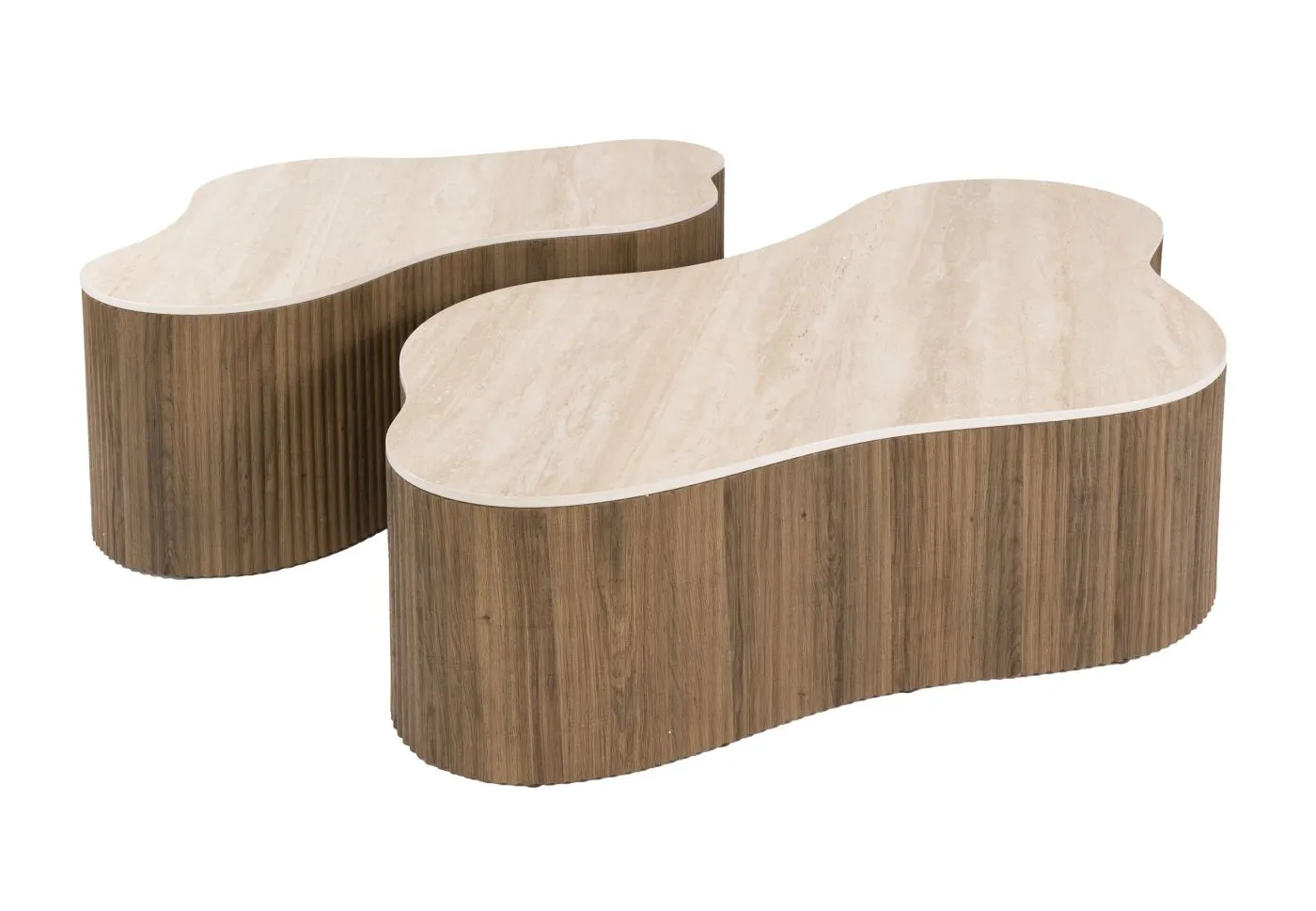 Couchtisch Set Sienna Max | Organic | 2-teilig | 3D Keramik | Travertinoptik