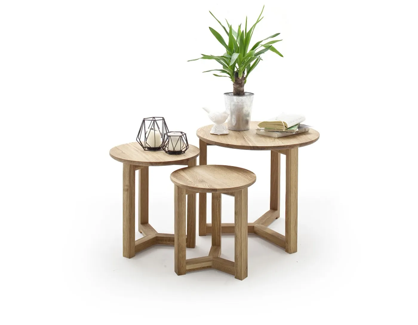 Couchtisch Set Sinio | 3-teilig | Asteiche massiv | Ø50/Ø45/Ø32 | Eichefarben