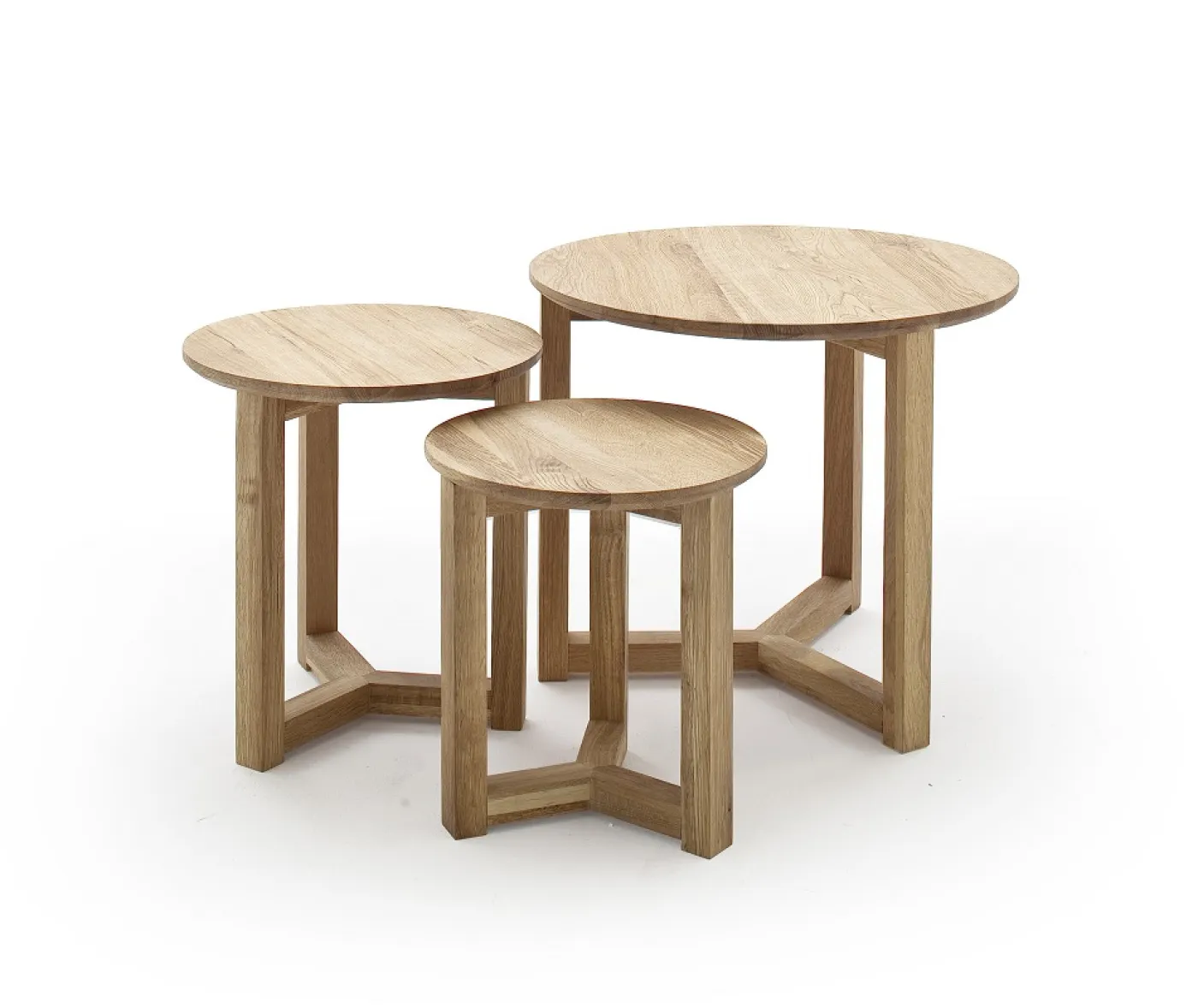 Couchtisch Set Sinio | 3-teilig | Asteiche massiv | Ø50/Ø45/Ø32 | Eichefarben