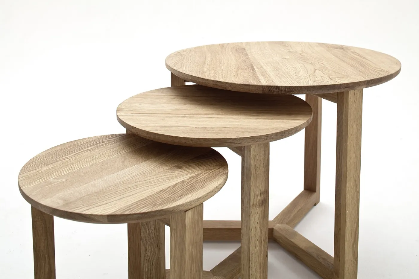 Couchtisch Set Sinio | 3-teilig | Asteiche massiv | Ø50/Ø45/Ø32 | Eichefarben