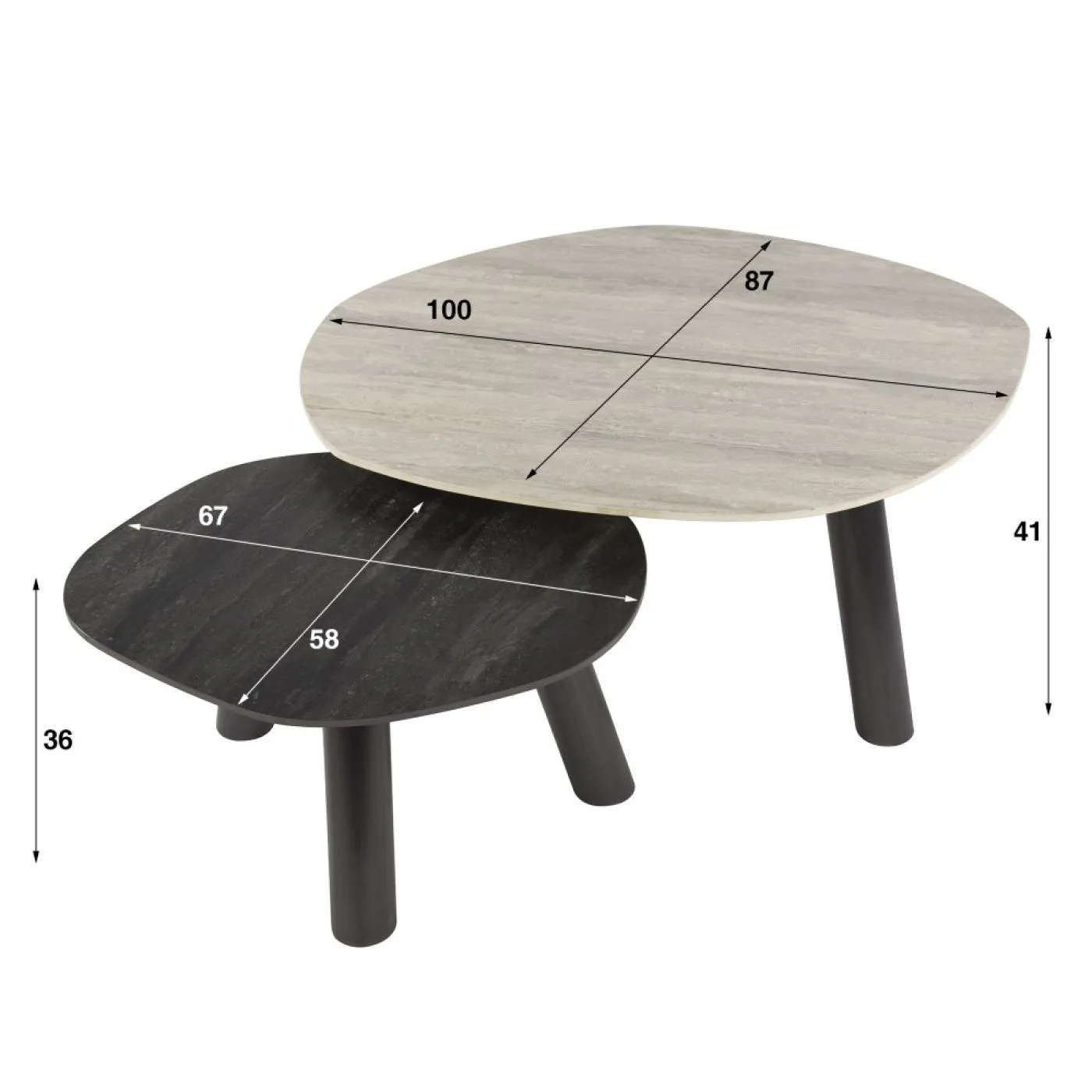 Couchtisch Set Tupi | 2-teilig | organisch | Keramik Travertin | schwarz & grau