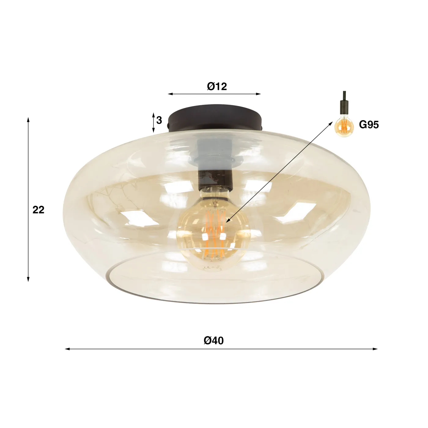 Deckenleuchte Arda | Glas | Ø40 cm | Kupfer