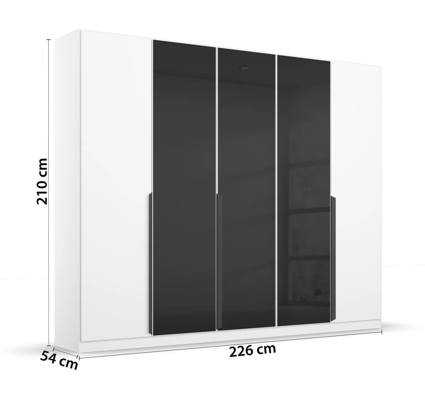 Drehtürenschrank Artemis | mit Glastüren | alpinweiß / basalt grau | 226 x 210 x 54 cm