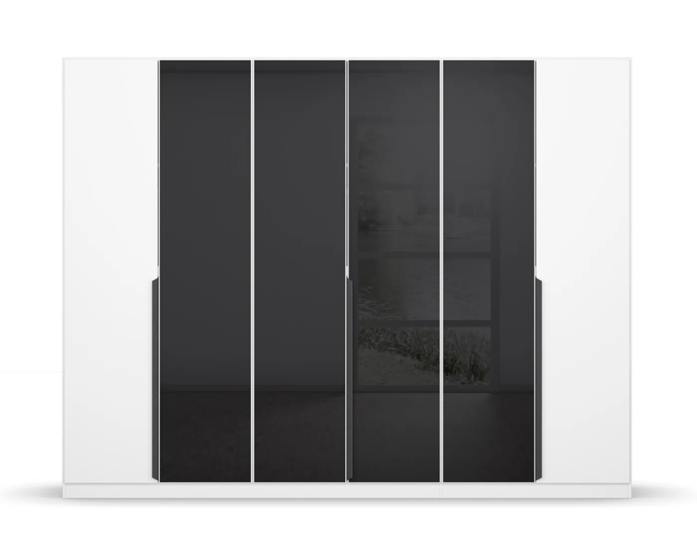 Drehtürenschrank Artemis | mit Glastüren | alpinweiß / basalt grau | 271 x 210 x 54 cm