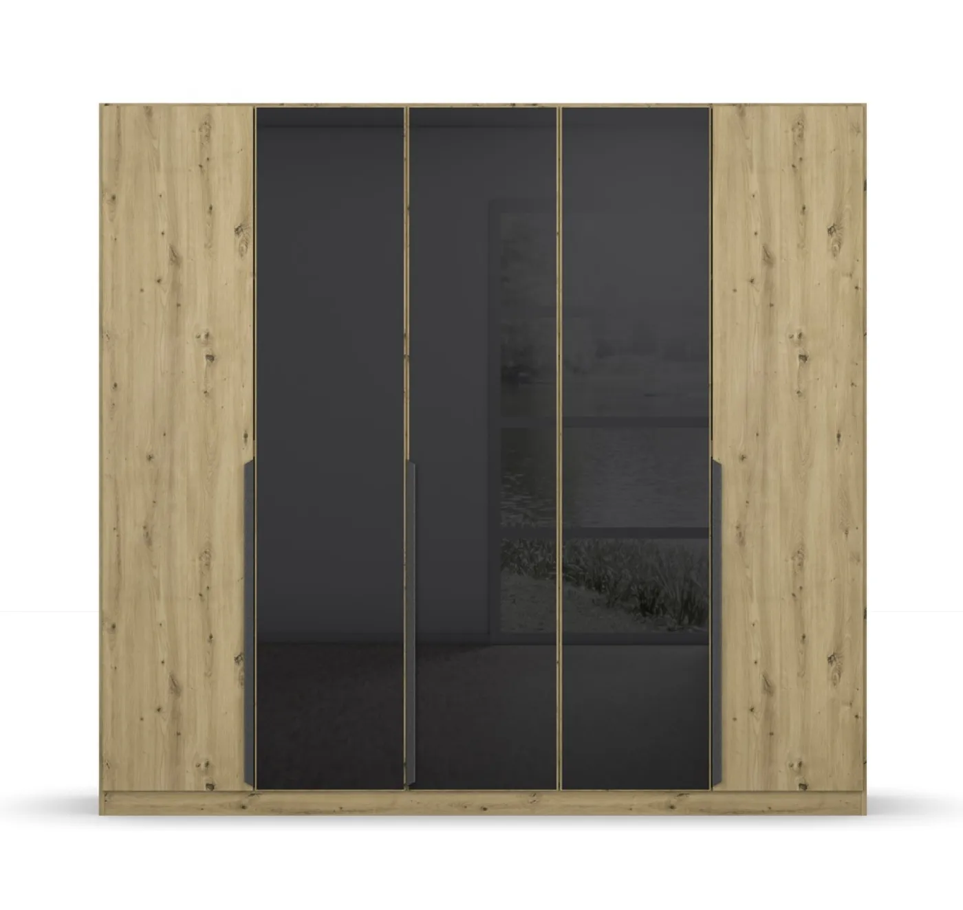 Drehtürenschrank Artemis | mit Glastüren | Eiche Artisan / basalt grau | 226 x 210 x 54 cm