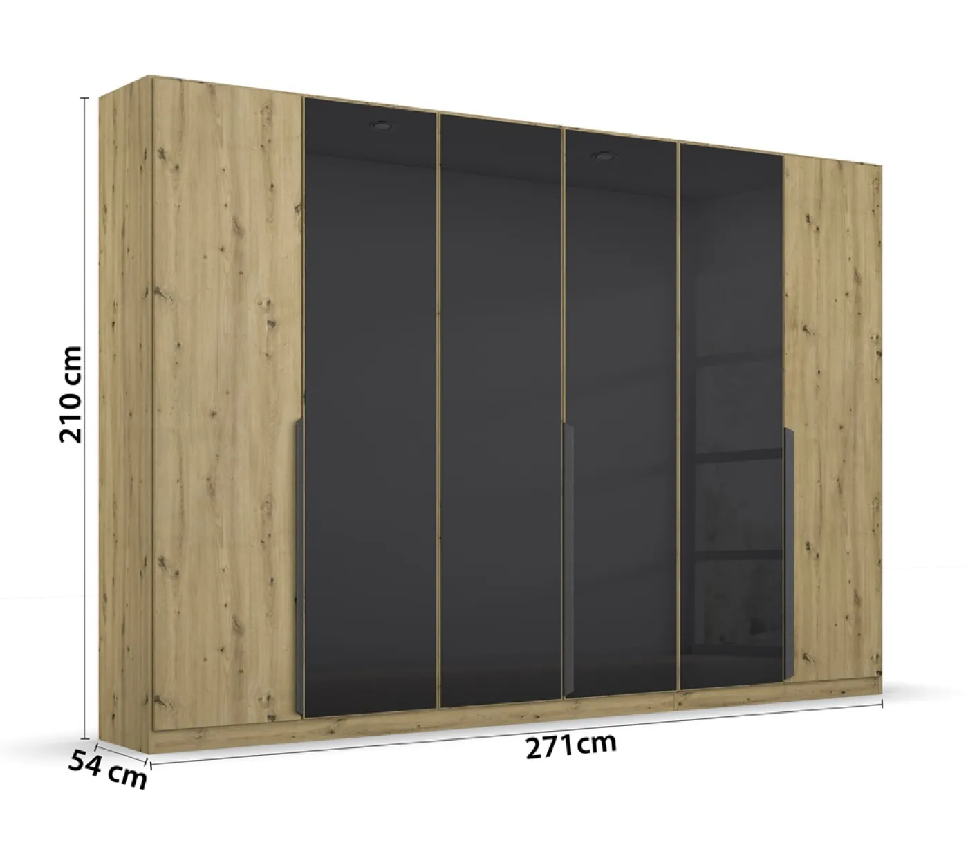 Drehtürenschrank Artemis | mit Glastüren | Eiche Artisan / basalt grau | 271 x 210 x 54 cm