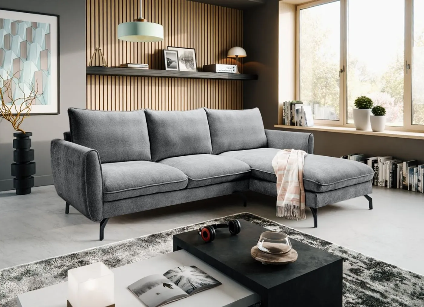 Ecksofa Toronto L-Form rechts | 259cm | Webstoff | grau
