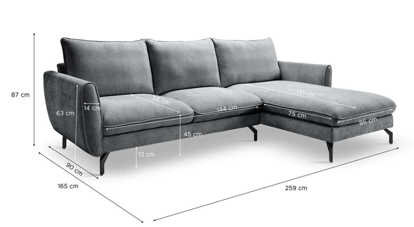 Ecksofa Toronto L-Form rechts | 259cm | Webstoff | grau