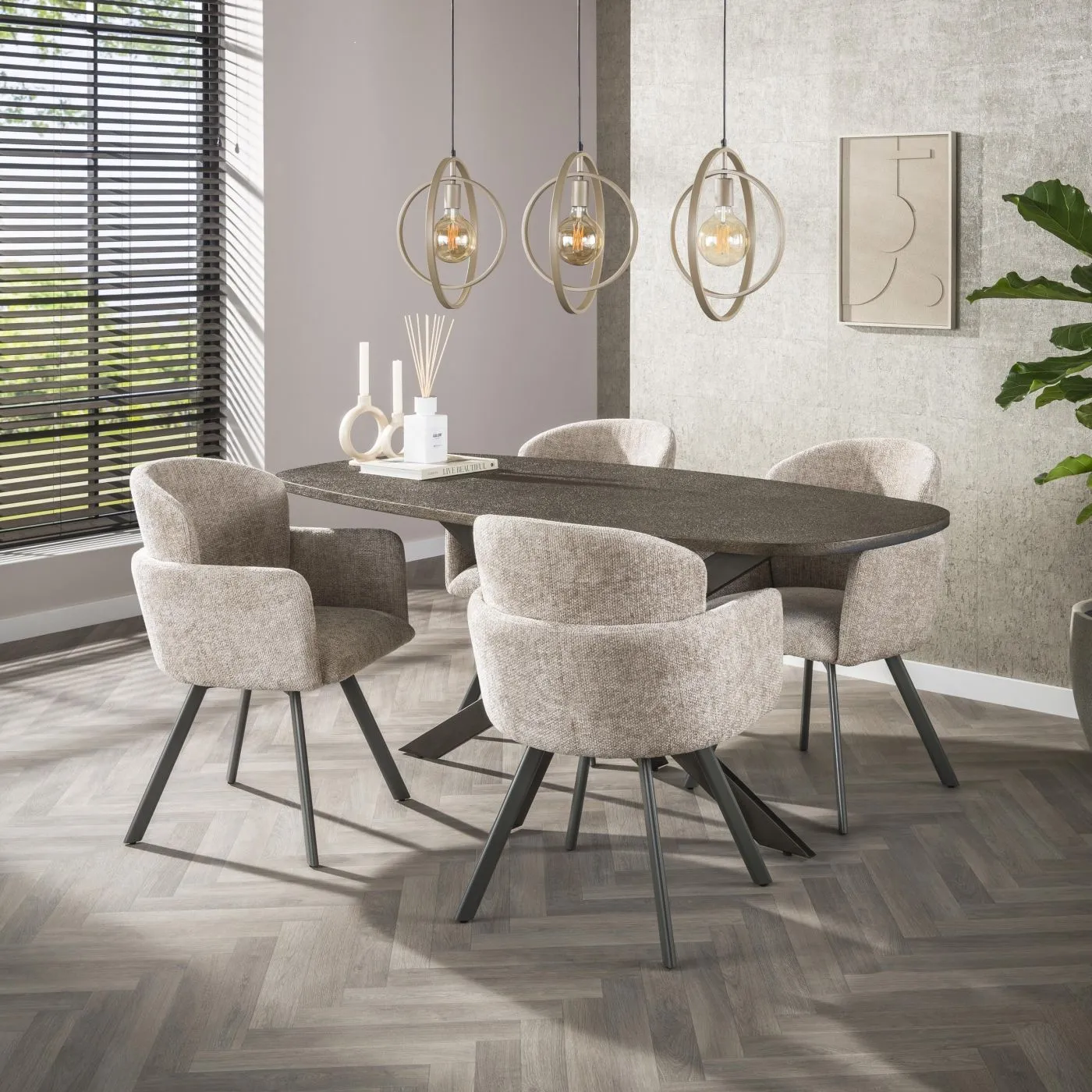 Esstisch Alur | dänisch Oval | 180/215 cm | Metallic-Optik