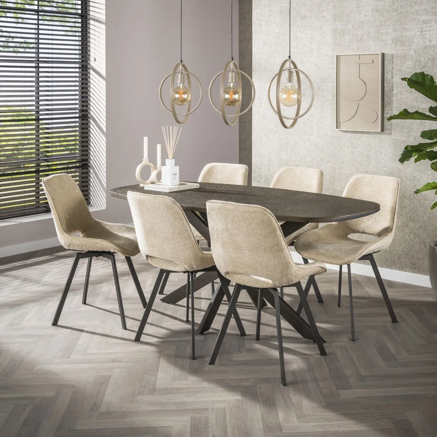Esstisch Alur | dänisch Oval | 180/215 cm | Metallic-Optik