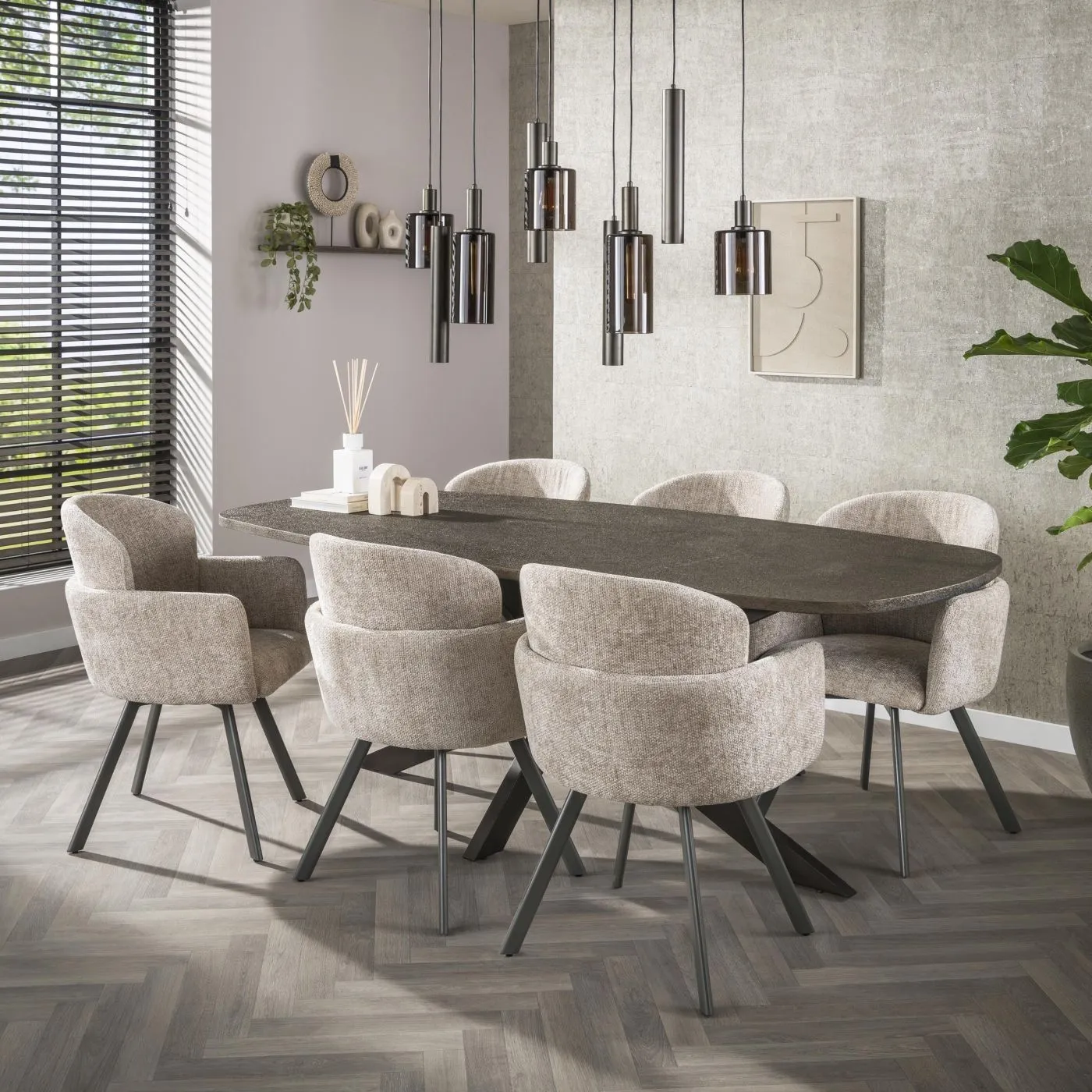 Esstisch Alur | dänisch Oval | 180/215 cm | Metallic-Optik