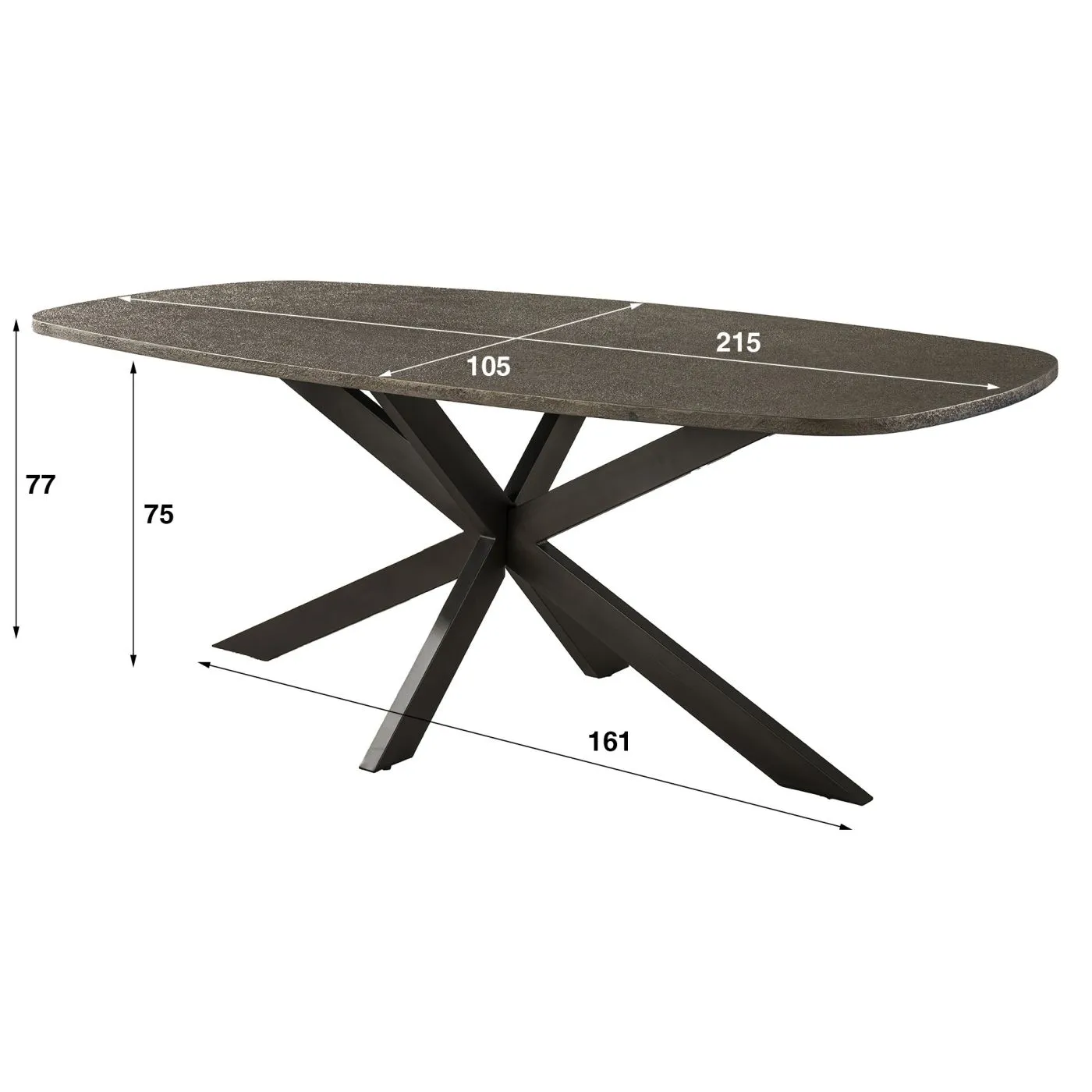 Esstisch Alur | dänisch Oval | 180/215 cm | Metallic-Optik