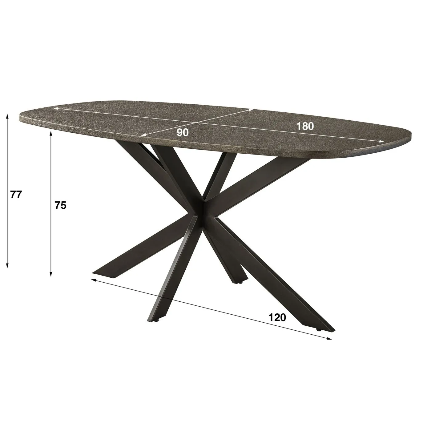 Esstisch Alur | dänisch Oval | 180/215 cm | Metallic-Optik