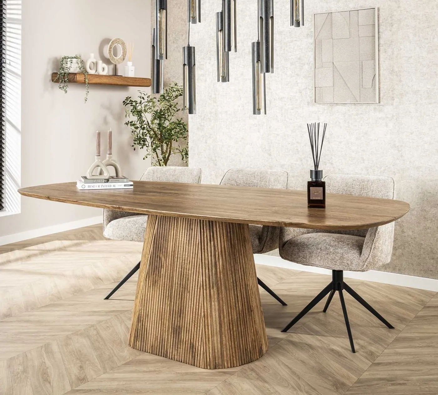 Esstisch Board | 215cm | oval | Mango massiv | sand