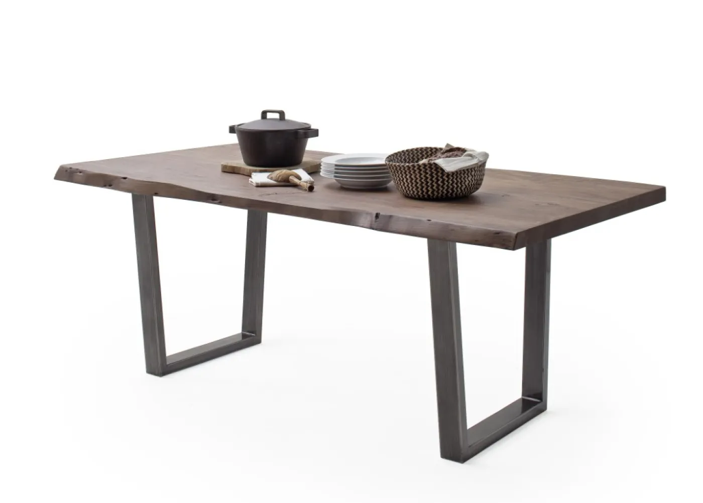 Esstisch Calabria | Akazie massiv | T-Gestell | walnuss / antik gewischt | 180 x 90-Tischplatte 2,5 cm