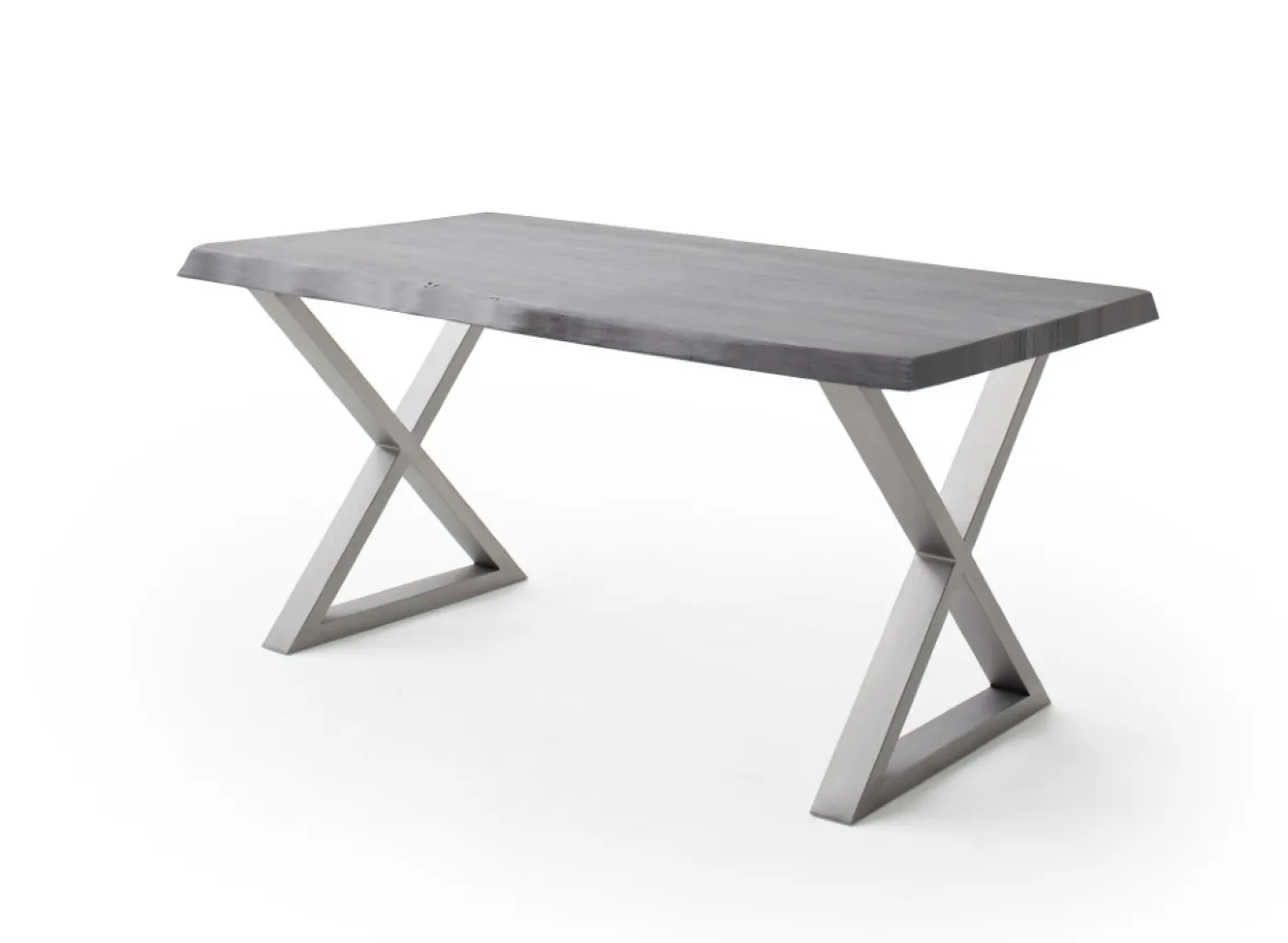 Esstisch Calabria | Akazie massiv | X-Gestell Edelstahl | grau | 240 x 100-Tischplatte 5,5 cm