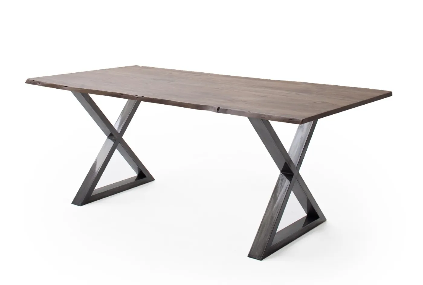 Esstisch Calabria | Akazie massiv | X-Gestell | walnuss / antik gewischt | 160 x 90-Tischplatte 2,5 cm