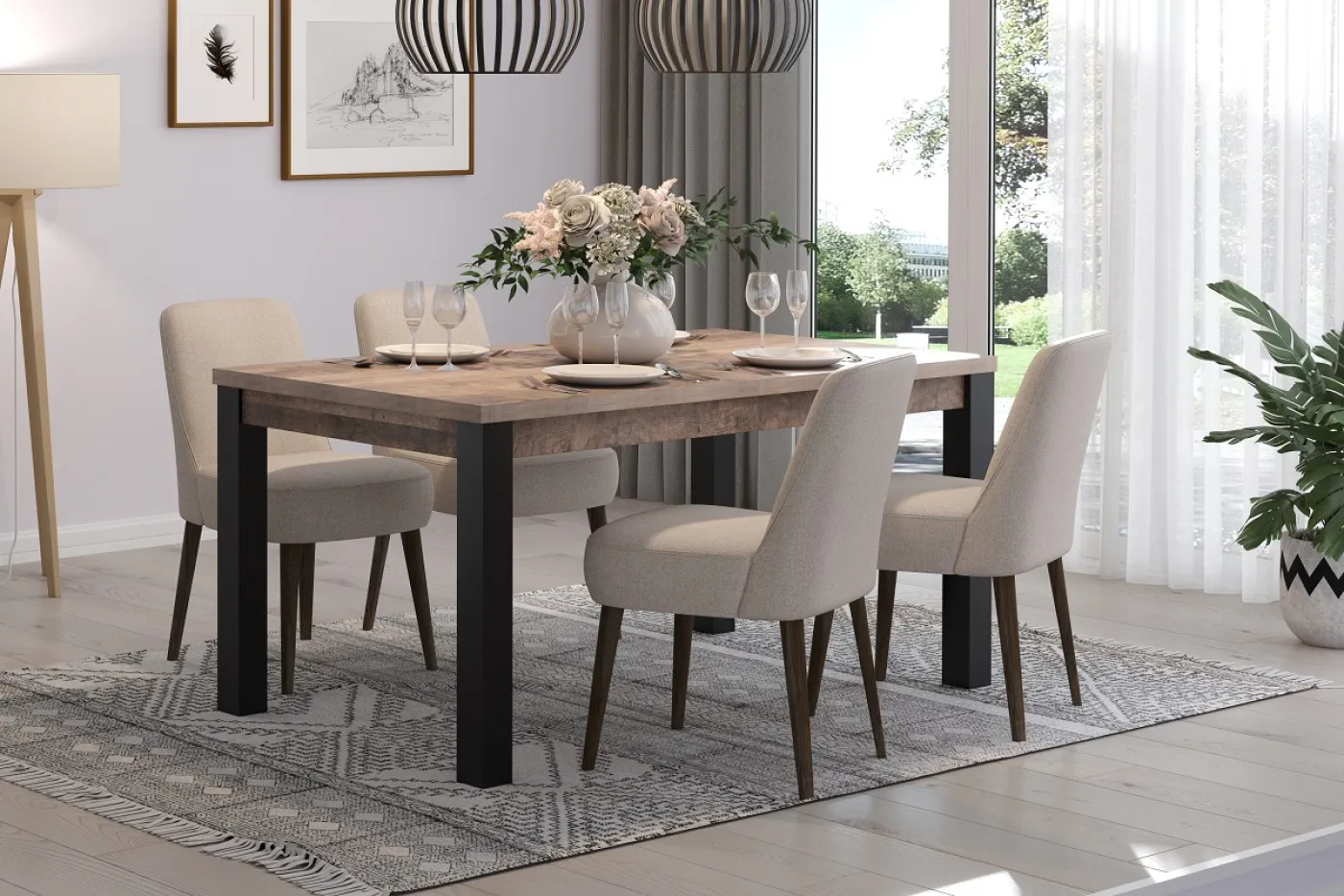Esstisch Emile | 160 x 90 | Eiche Tabak / Schwarz