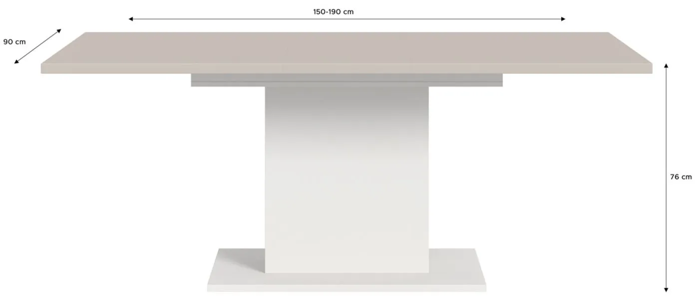 Esstisch Motion | ausziehbar | Säule | weiß / Kaschmir | 150(190)x90