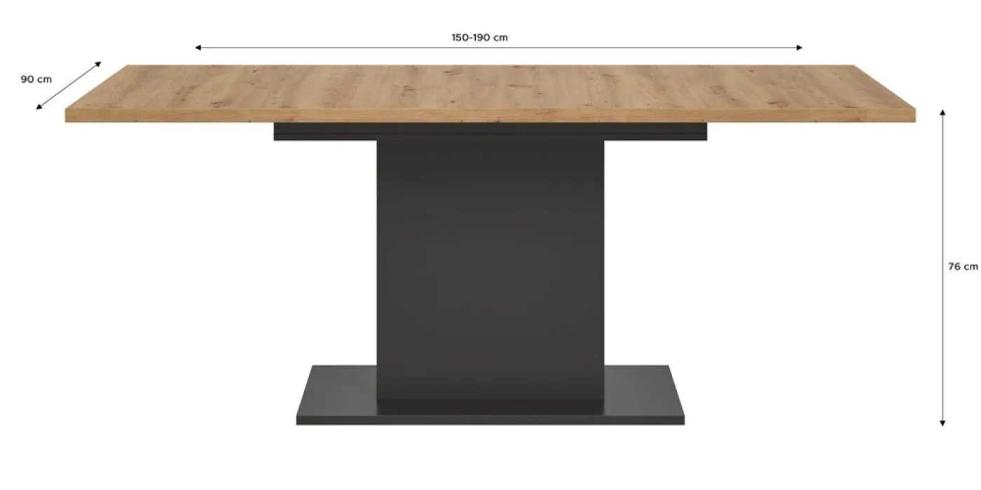 Esstisch Motion | ausziehbar | Säulen-Fußgestell | Artisan Eiche / grau | 150(190)x90