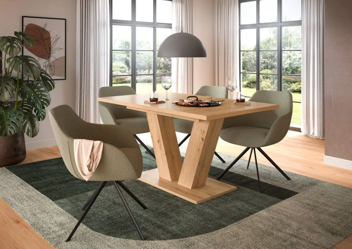 Esstisch Motion | ausziehbar | V-Fußgestell | Eiche Artisan | 150(190)x90