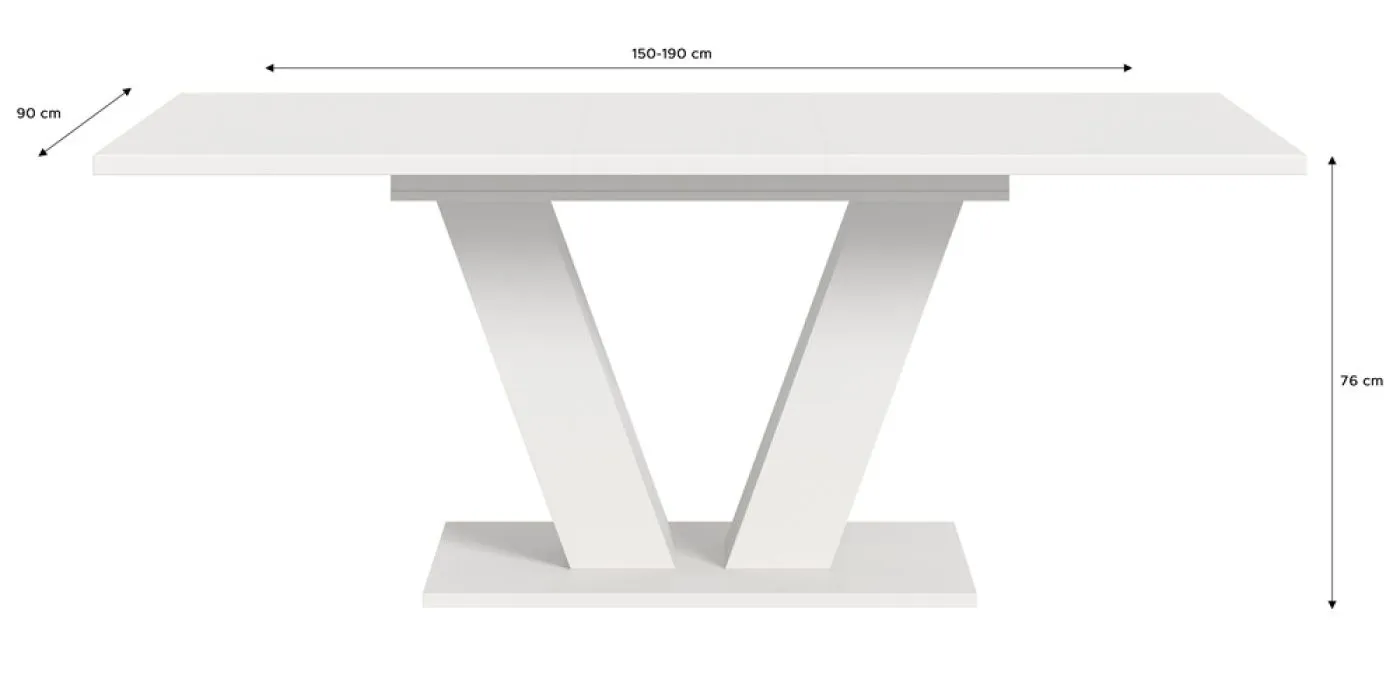 Esstisch Motion | ausziehbar | V-Fußgestell | weiß | 150(190)x90
