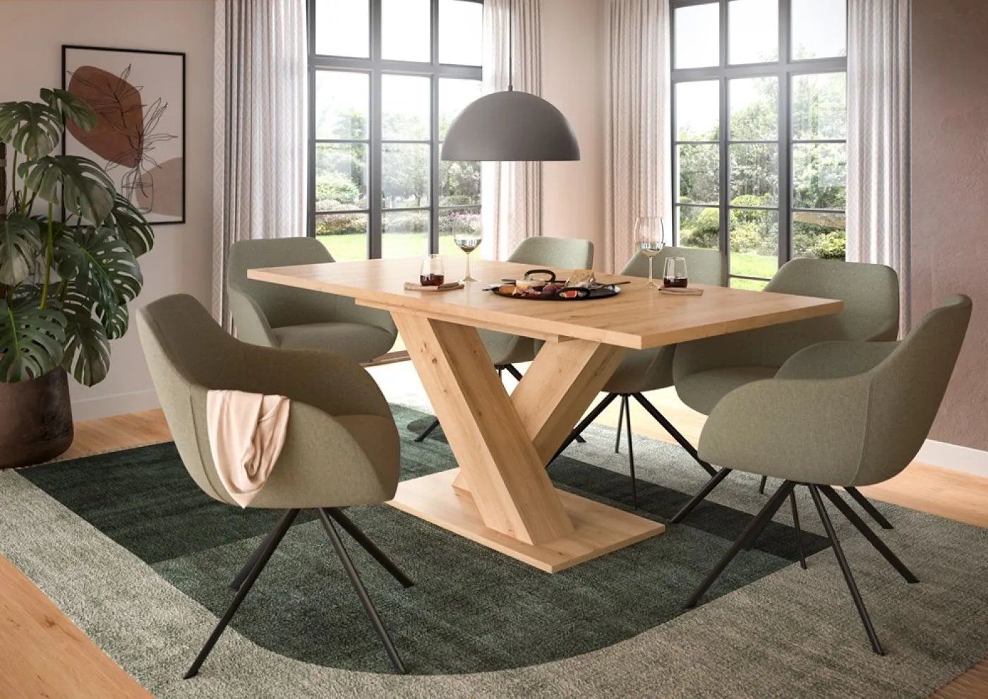 Esstisch Motion | ausziehbar | X-Fußgestell | Eiche Artisan | 150(190)x90