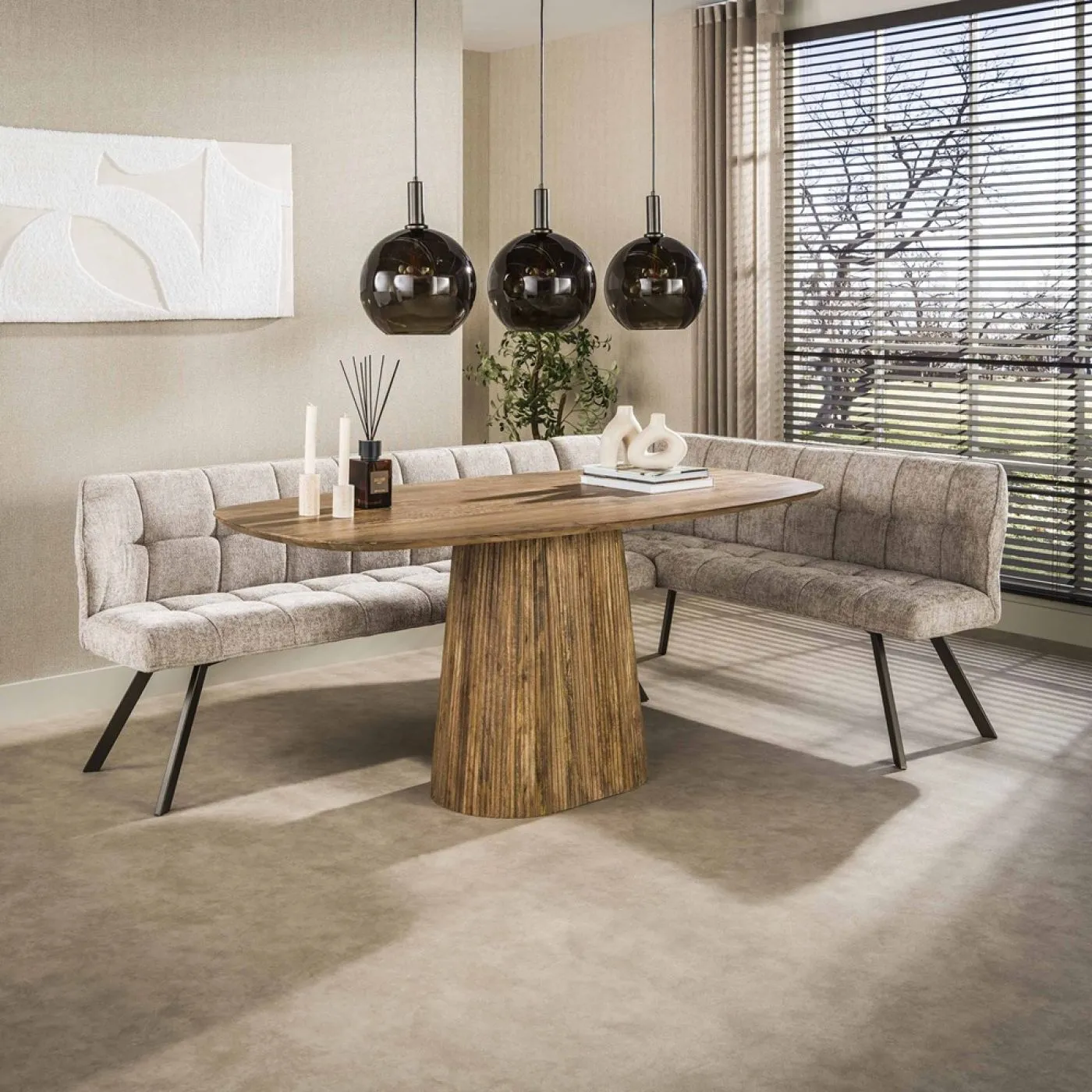 Esszimmerbank Muda | rechts | Webstoff | sand-braun