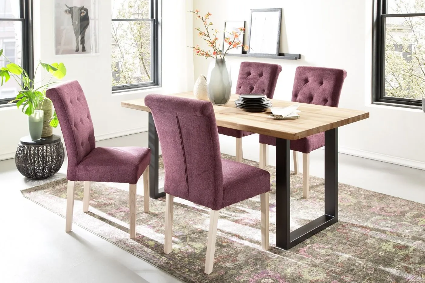 Esszimmertisch Lincoln | Wildeiche massiv | U-Gestell | 160/180 x 90 | verschiedene Größen