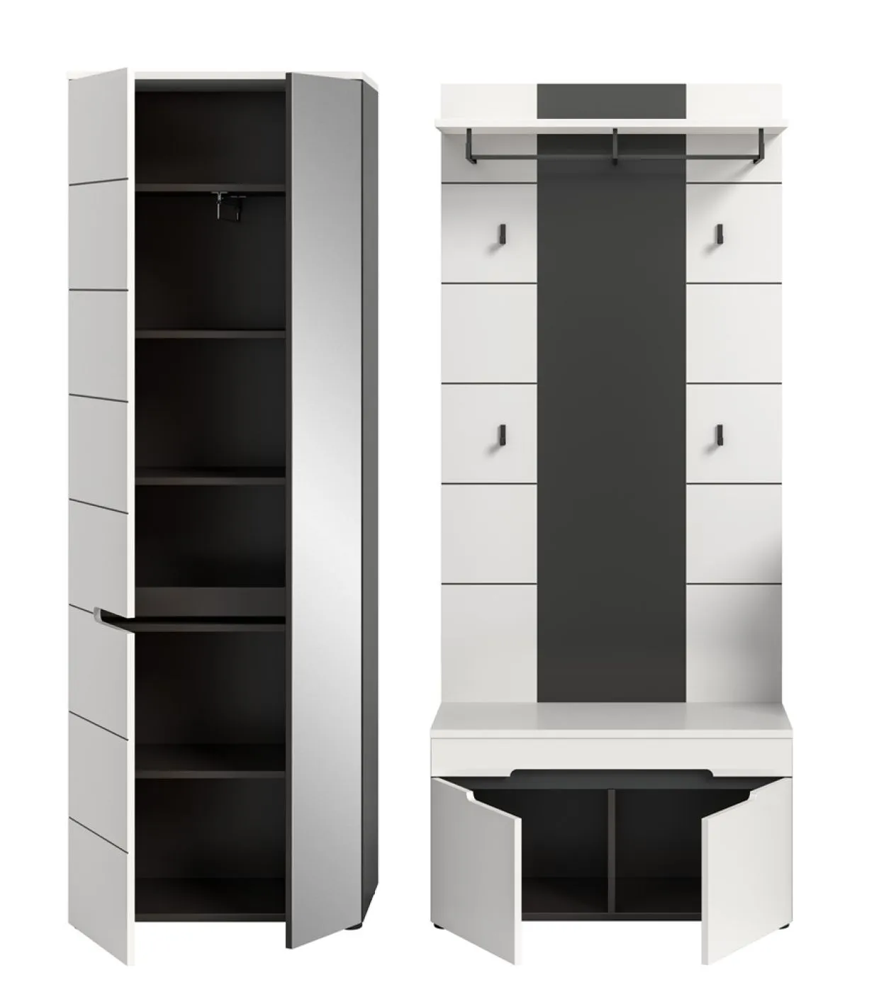 Garderoben-Set Canu 1 | Basalt grau / Weiß | 3-teilig mit Sitzkissen