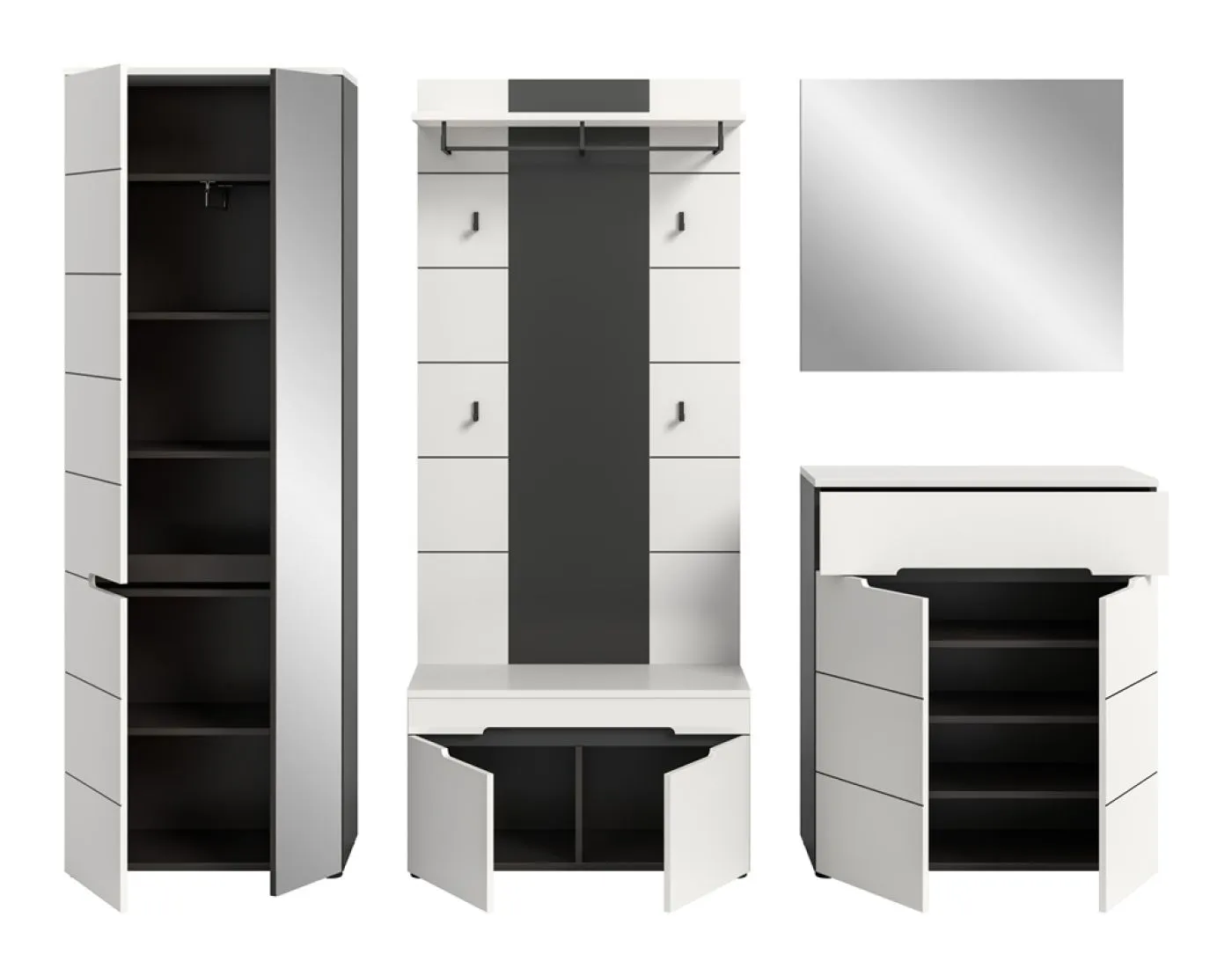 Garderoben-Set Canu 1 | Basalt grau / Weiß | 5-teilig ohne